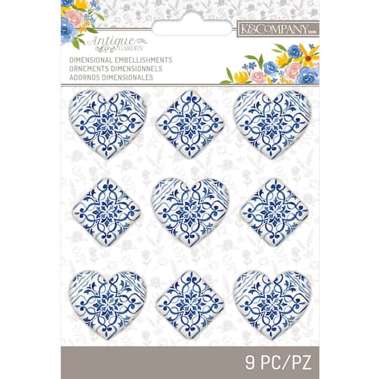 K &#x26; Company Antique Garden Tile Heart Dimensional Embellishments